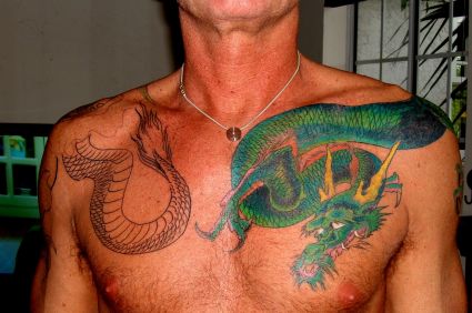 Color Dragon Tattoo On Chest